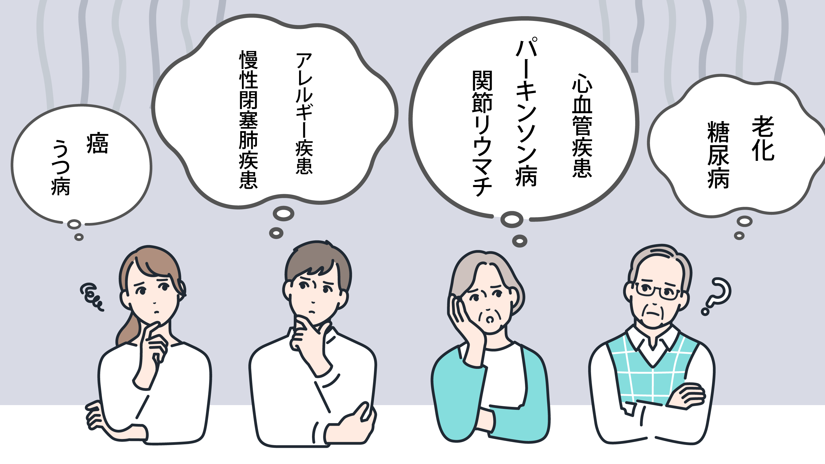 体の悩みを抱える人々